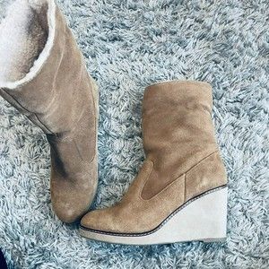 Kensie FAUX Wedge Ankle Bootie , Tan, Leather, suede Women's US Size 9
